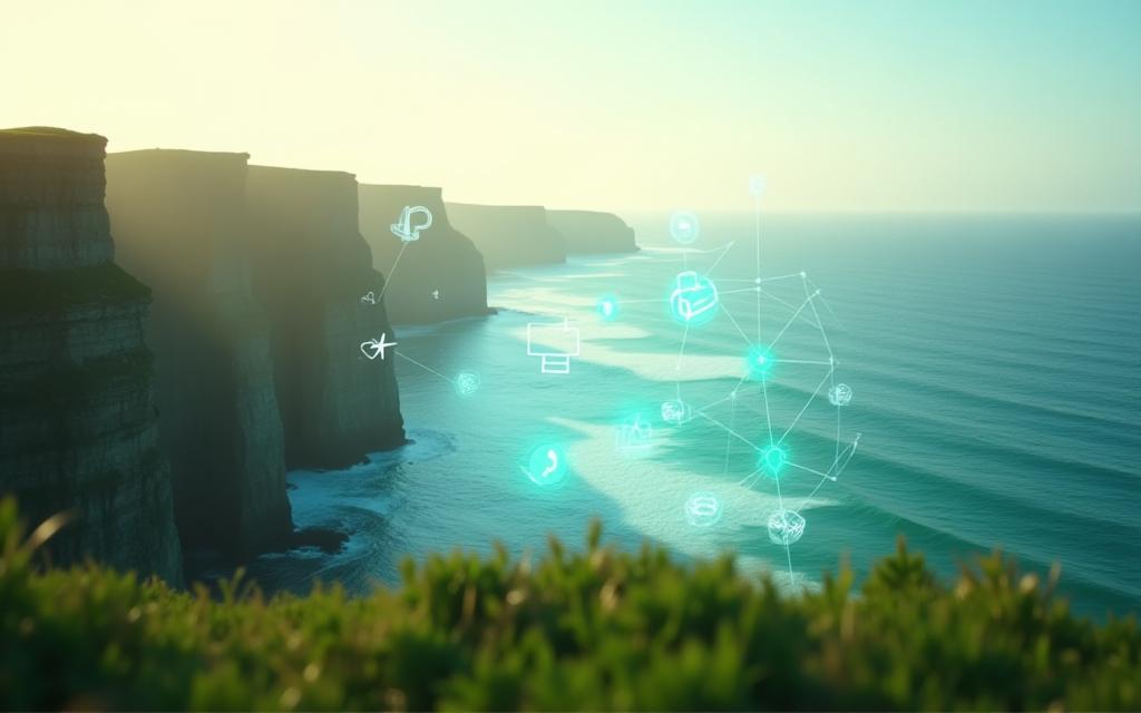 Exciting image of Ireland's coastline with mobile phone graphic overlay